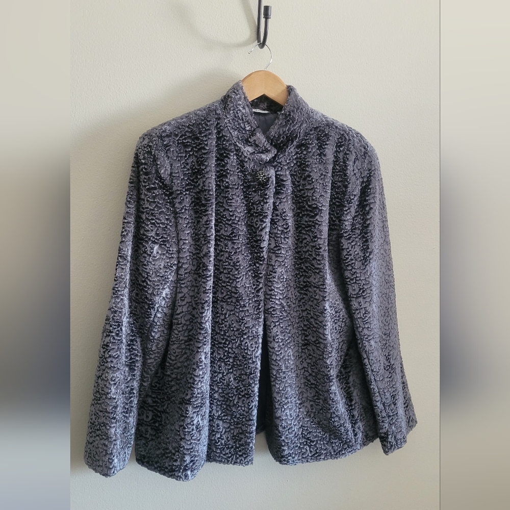 Vtg Laura Ashley Teddy Textured Open Jacket or Glamour Cape, Women's XL, Silver